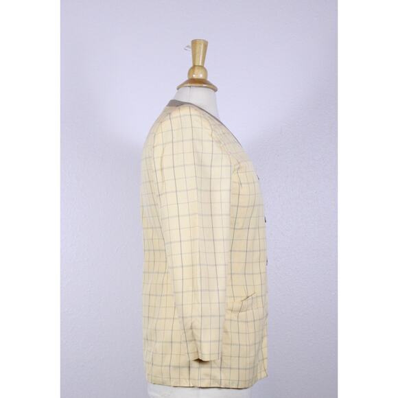 LE SUIT Women Vintage Plaid Yellow Beige Blazer Top 80s 90s asymmetrical sz 4 P - Picture 3 of 7